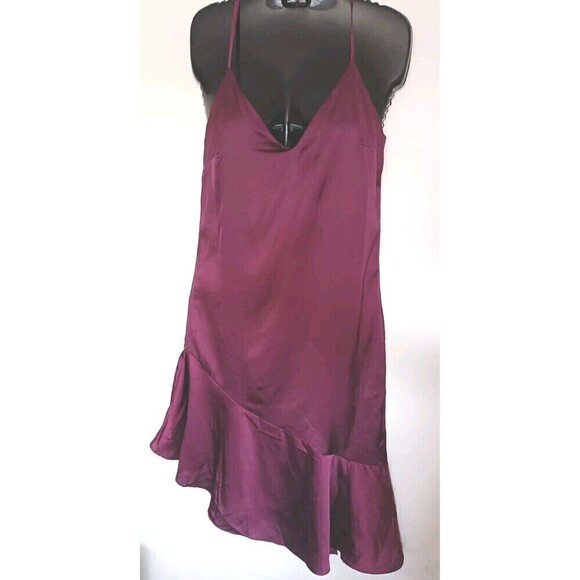 Lulu’s Bewitching Beauty Slip Dress Size XS Plum Midi Asymmetric Satin 90's Y2K - Picture 5 of 10
